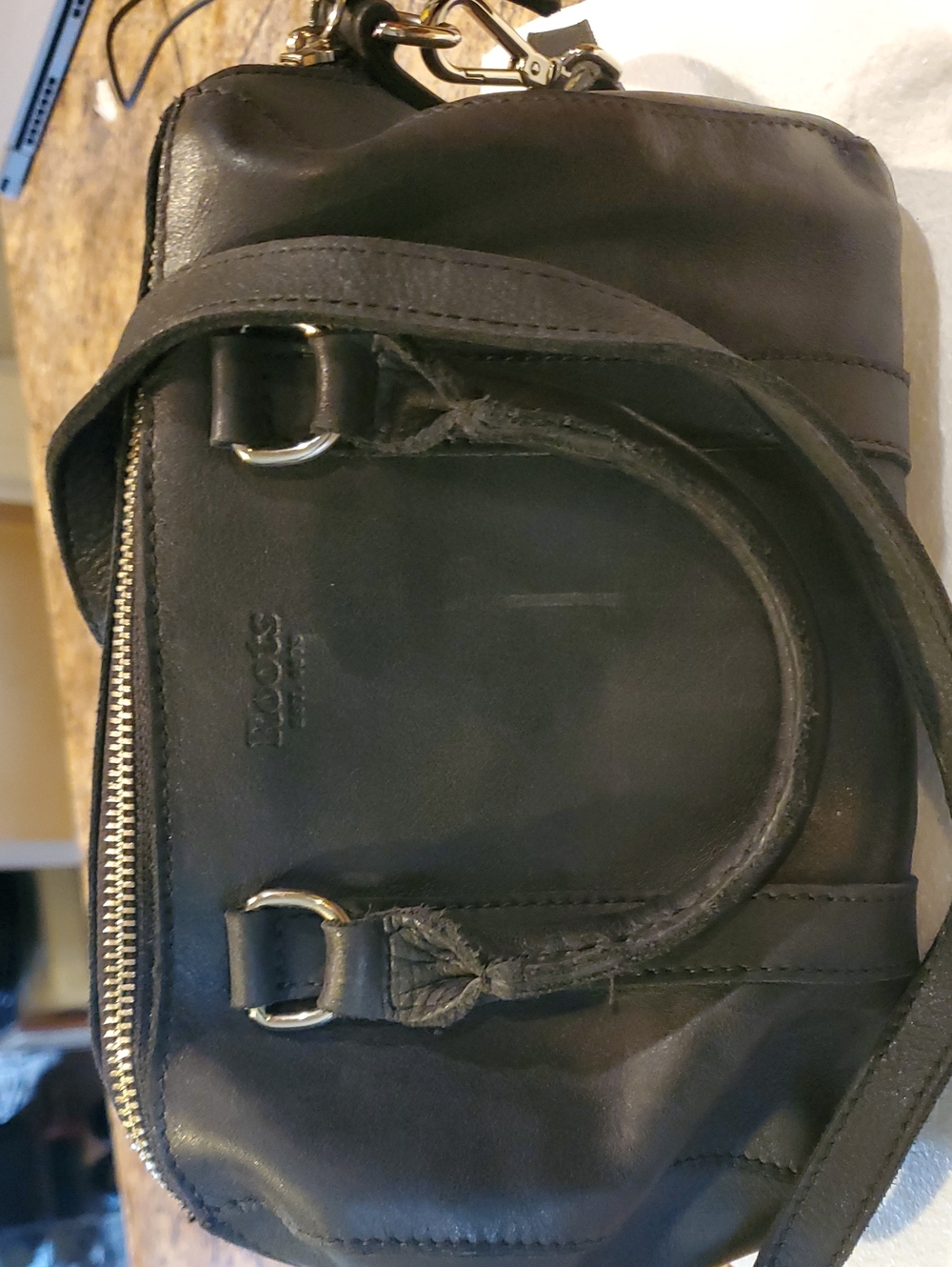 ROOTS Black Leather Messenger Crossbody Bag with Silver Hardware